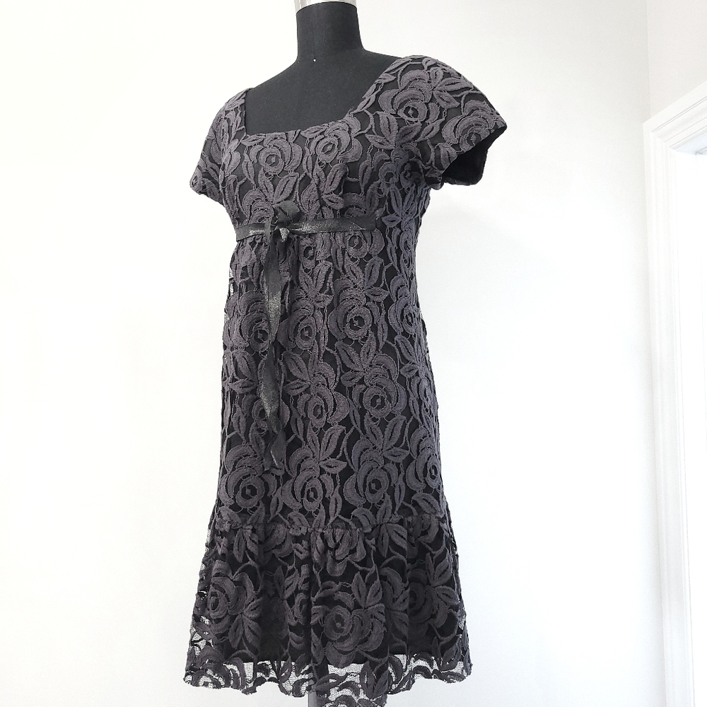 RARE Anna Sui Dark Floral Grey Lace Wild Roses Witchycore Babydoll Dress - Picture 5 of 15